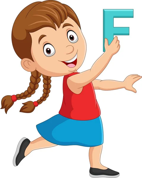 Vector Illustration Cute Little Girl Cartoon Holding Alphabet Letter — ストックベクタ