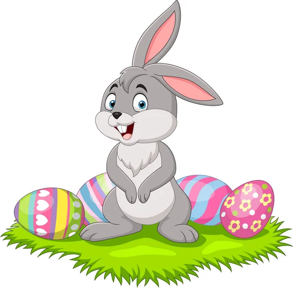 Vector Illustration Cute Little Bunny Easter Egg Grass — 图库矢量图片