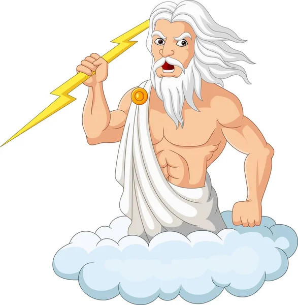 Ilustración Vectorial Dibujos Animados Zeus Sosteniendo Rayo — Vector de stock