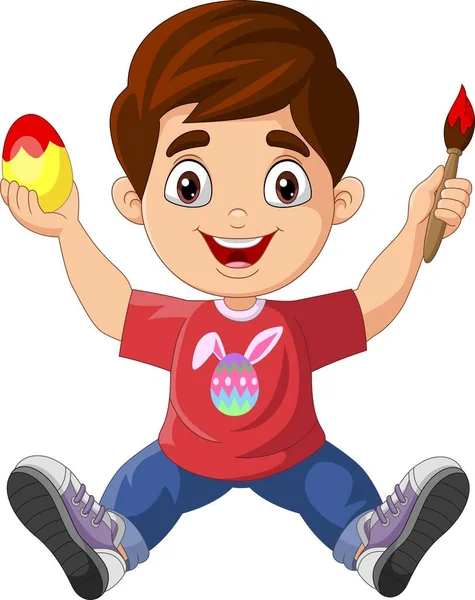 漫画のベクトルイラスト小さな男の子の絵イースターの卵 — ストックベクタ