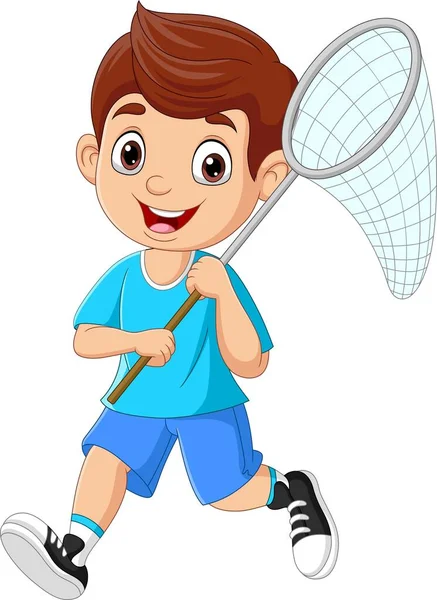 Εικονογράφηση Διάνυσμα Του Cartoon Μικρό Αγόρι Κρατώντας Δίχτυ Εντόμων — Διανυσματικό Αρχείο