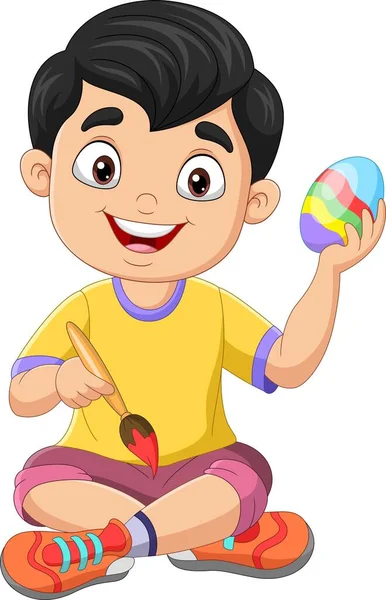 Ilustración Vectorial Del Niño Dibujos Animados Pintando Huevo Pascua — Archivo Imágenes Vectoriales
