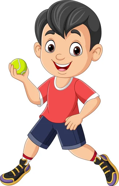 Vector Illustration Cartoon Little Boy Playing Baseball — Stock Vector