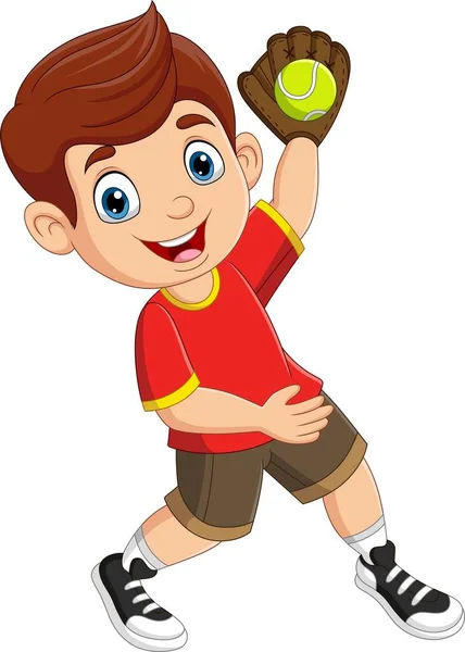 Vector Illustration Cartoon Little Boy Playing Baseball — Stock Vector