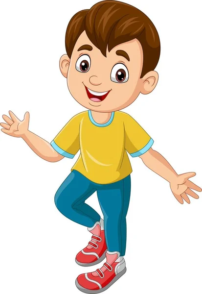 Vector Illustration Cartoon Funny Little Boy Posing — Stock Vector