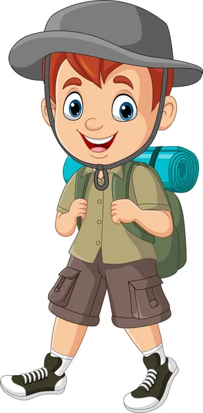 Cartoon Little Boy Explorer Backpack — Stock Vector