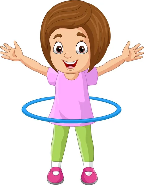 Cartoon Kleines Mädchen Wirbelt Hula Hoop Reifen — Stockvektor
