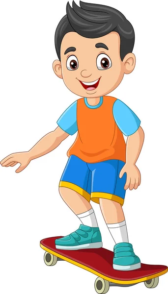 Cartoon Χαρούμενο Μικρό Αγόρι Skateboarding — Διανυσματικό Αρχείο