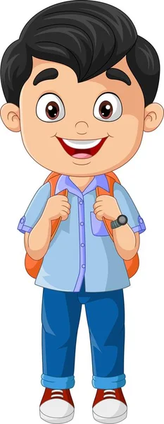 Karikatura Šťastný Školní Chlapec Batohem — Stockový vektor