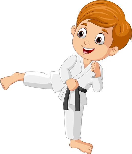 Vector Illustration Cartoon Little Boy Training Karate — Stockový vektor