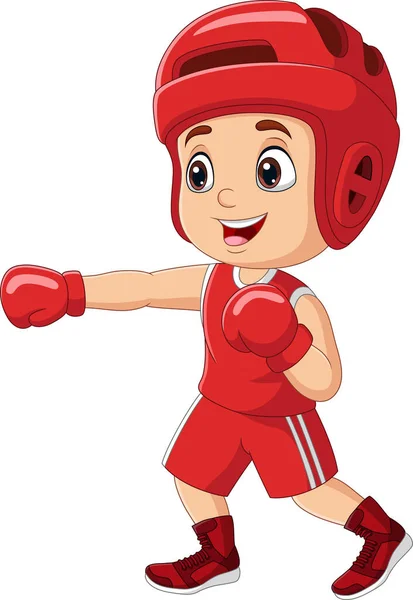 Cartoon Kleiner Junge Trainiert Boxen — Stockvektor