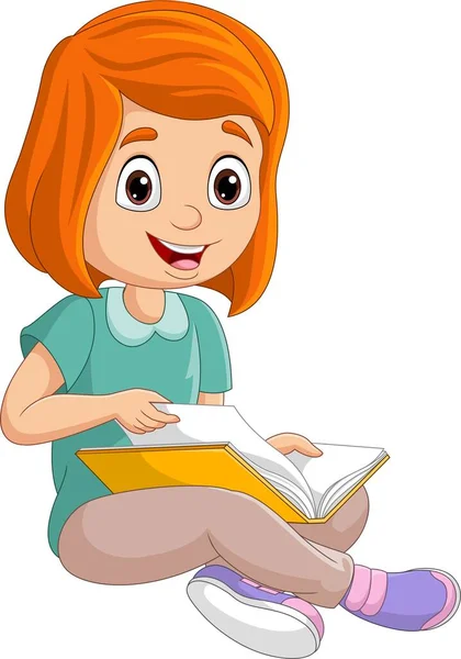 Εικονογράφηση Διάνυσμα Του Cartoon Κοριτσάκι Ανάγνωση Ενός Βιβλίου — Διανυσματικό Αρχείο