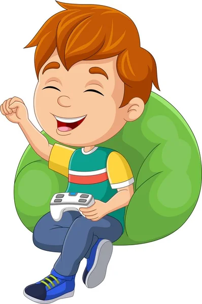 Vector Illustration Cartoon Little Boy Playing Video Game — Stock Vector