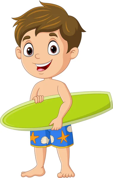 Illustrazione Vettoriale Del Bambino Del Fumetto Che Tiene Tavola Surf — Vettoriale Stock