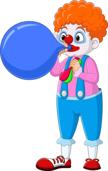 Vector Illustration Cartoon Clown Blowing Big Balloon — Stock Vector