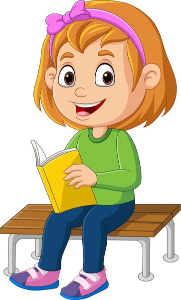 Vector Illustration Cartoon Little Girl Reading Book — Stock Vector