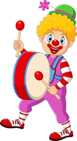 Vector Illustratie Van Cartoon Gelukkig Clown Spelen Van Trommel — Stockvector