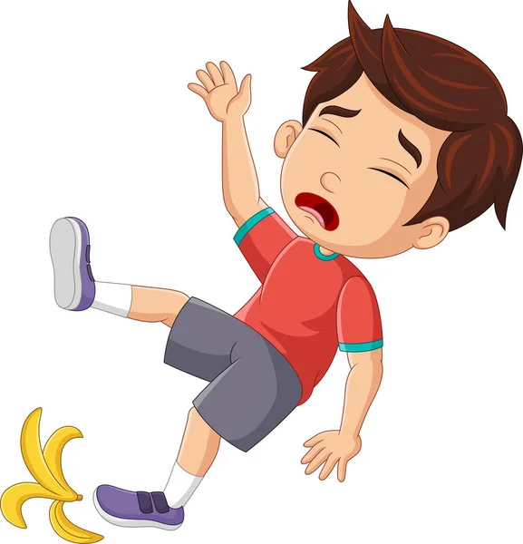Illustrazione Vettoriale Del Bambino Dei Cartoni Animati Caduto Con Buccia — Vettoriale Stock