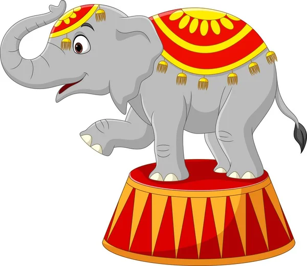 Vektor Illustration Tecknad Rolig Cirkus Elefant Pallen — Stock vektor