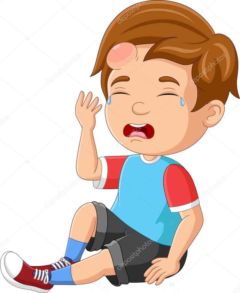 Vector illustration of Little boy crying with a bump on his head