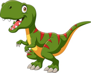 Beyaz zemin üzerinde çizgi film yeşil dinozorunun vektör çizimi
