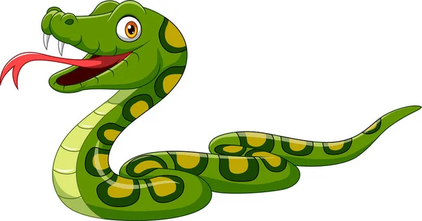 Ilustración Vectorial Serpiente Verde Dibujos Animados Sobre Fondo Blanco — Vector de stock