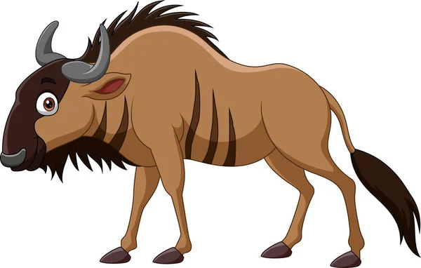 Illustrazione Vettoriale Carino Wildebeest Cartone Animato Isolato Sfondo Bianco — Vettoriale Stock