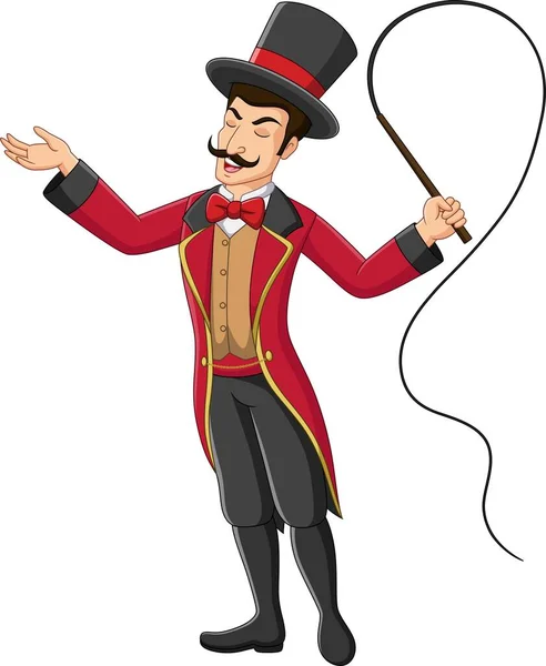 Vector Illustration Cartoon Circus Trainer Holding Whip — Vector de stock
