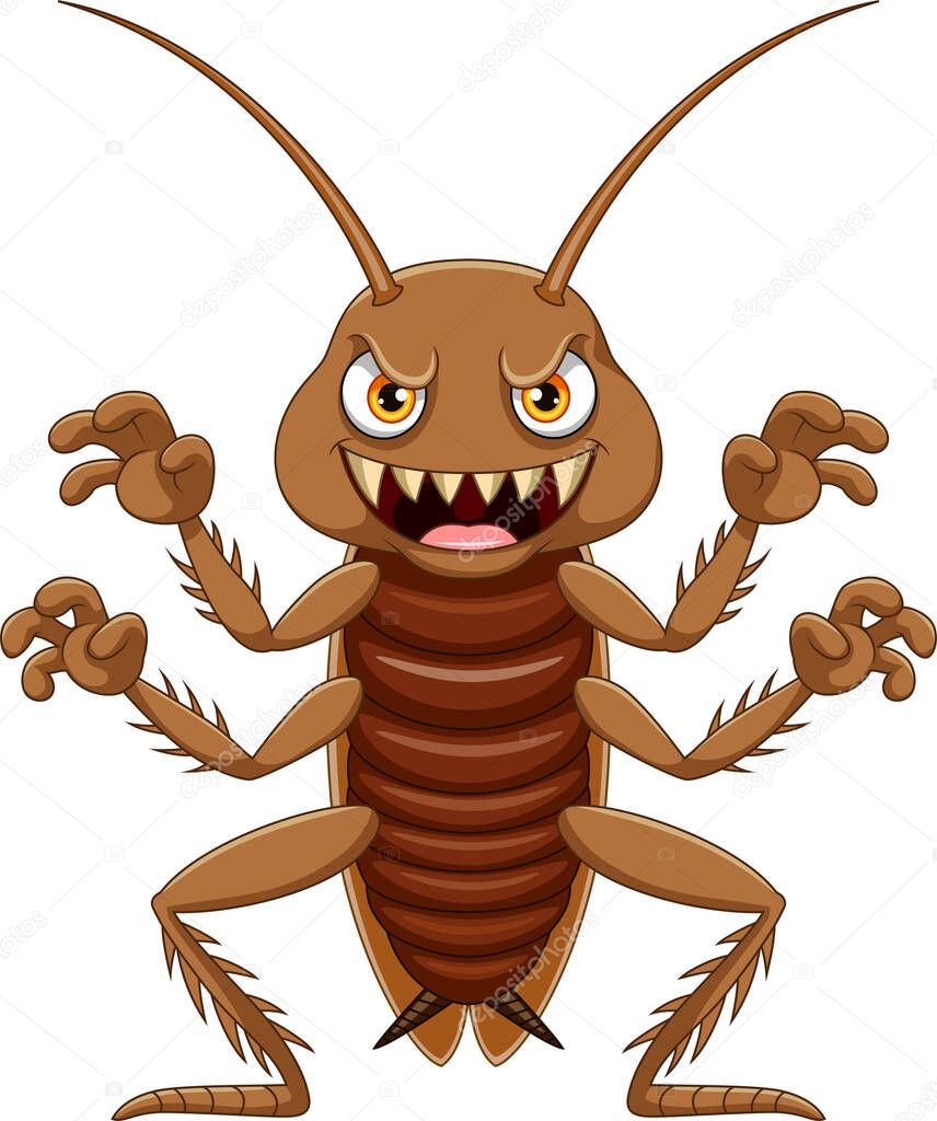 Vector illustration of Cartoon scary cockroach on white background