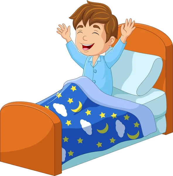 Vector Illustration Cartoon Little Boy Wake — Vettoriale Stock