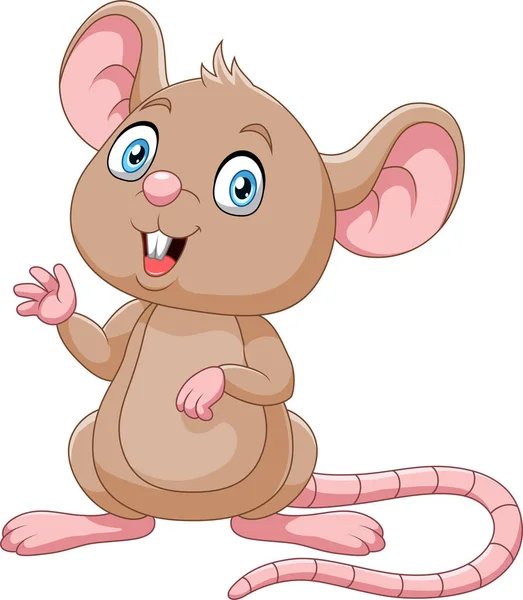 Vektor Ilustrasi Kartun Mouse Lucu Melambaikan Tangan - Stok Vektor