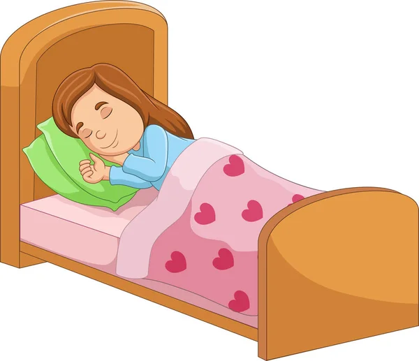 Vector Illustration Cartoon Little Girl Sleeping Bed — Stock Vector