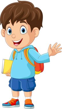 Vector illustration of Cartoon little boy waving hand