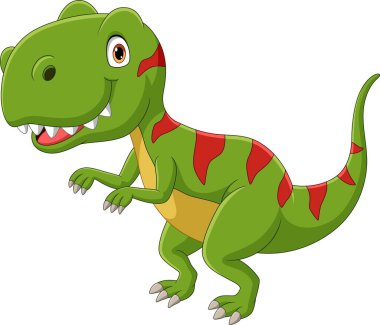 Beyaz zemin üzerinde çizgi film yeşil dinozorunun vektör çizimi