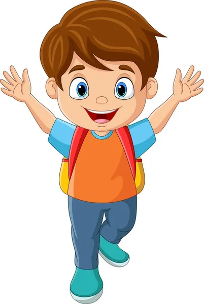 Vector Illustration Cartoon Happy School Boy Waving Hand — Stock Vector