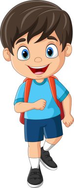 Vector illustration of Cartoon little boy with backpack go to school