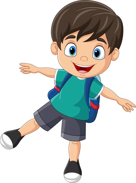 Ilustración Vectorial Dibujos Animados Niño Feliz Escuela Posando — Vector de stock