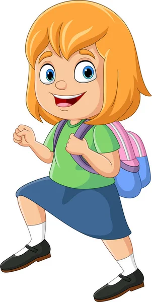 Vector Illustration Cartoon School Girl Backpack School — Διανυσματικό Αρχείο