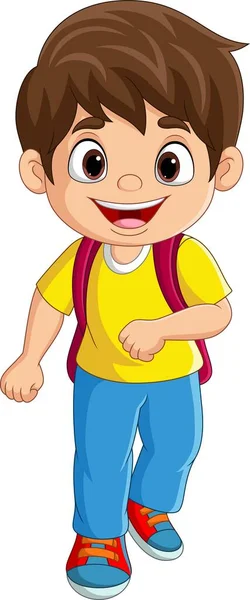 Vector Illustration Cartoon Little Boy Backpack School — 图库矢量图片