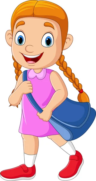 Ilustración Vectorial Niña Escuela Dibujos Animados Con Mochila Escuela — Vector de stock