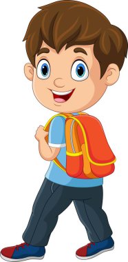 Vector illustration of Cartoon little boy with backpack go to school