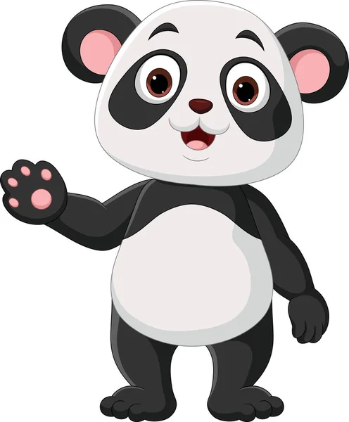 Vector Illustration Cartoon Cute Little Panda Waving Hand — Stock Vector