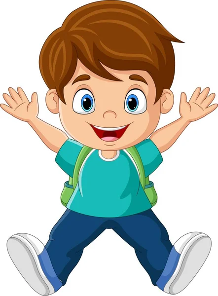 Vektorová Ilustrace Kresleného Veselého Školního Chlapce Pózujícího — Stockový vektor