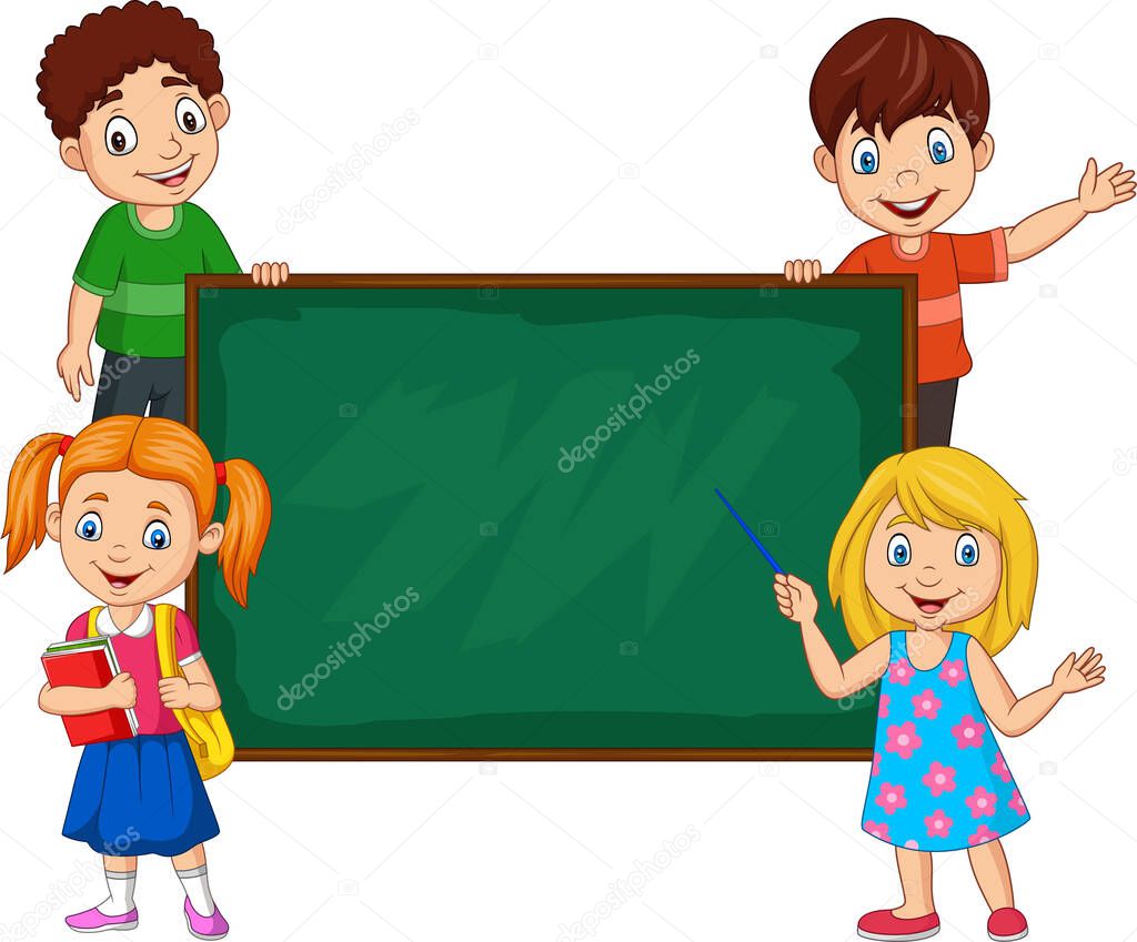 Ilustracion Vectorial Ninos Escuelas Dibujos Animados Con Pizarra Blanco Vector de stock por tigatelu 571711446