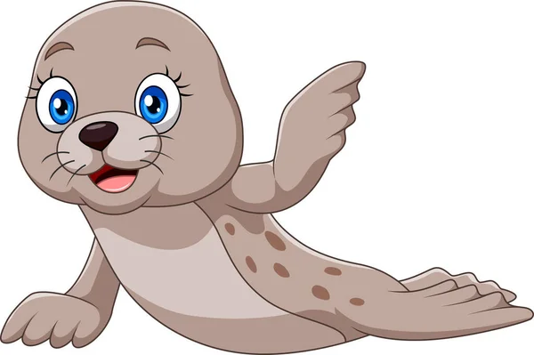 Vector Illustratie Van Cartoon Grappige Baby Zeehond Witte Achtergrond — Stockvector