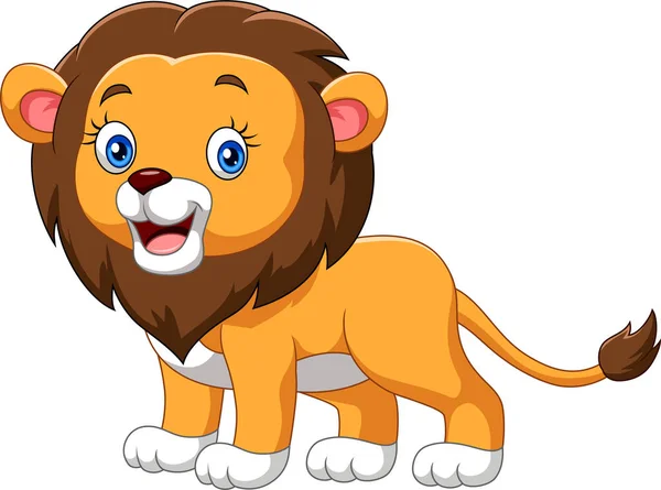 Illustration Vectorielle Bébé Lion Drôle Bande Dessinée Sur Fond Blanc — Image vectorielle
