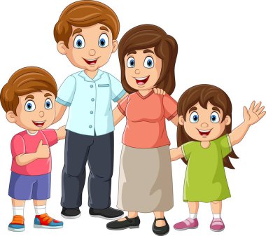 Beyaz arka planda Karikatür mutlu aile Vektör illüstrasyon