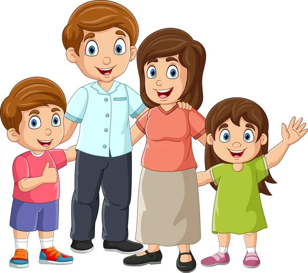 Illustration Vectorielle Famille Cartoon Heureux Sur Fond Blanc — Image vectorielle