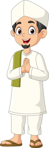 Vector Illustration Cartoon Muslim Man Greeting Salaam — Stock Vector