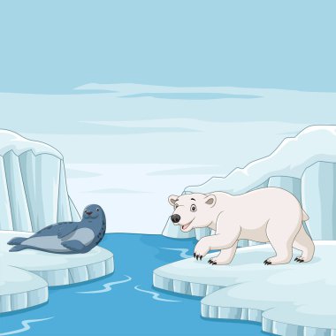 Kutup ayısı arkaplanda karikatür foklarının vektör çizimi